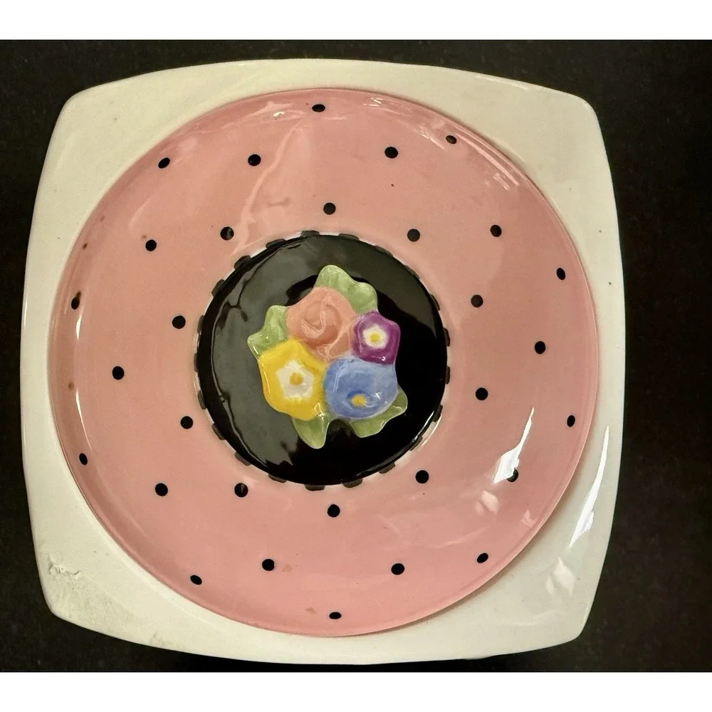 1999 Vintage Mary Englebreit Ceramic Covered Square Trinket/Candy Dish